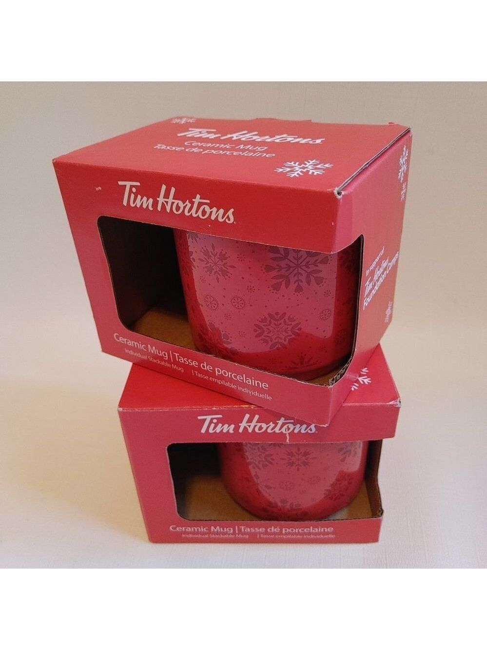 2021 Tim Hortons Stacking Mugs PAIR BNIB THE MOST WONDERFUL TIMS OF THE …